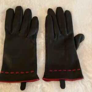 Togo Genuine Leather Gloves Black Red Stitching Size 7 New